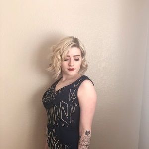 Gorgeous beaded navy blue vintage dress